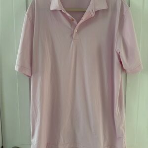 Peter Millar Summer Comfort Pink and White Stripped Polo Shirt Large